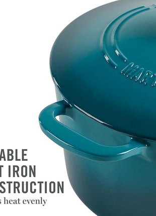 Martha Stewart Gatwick 7-Quart Enamel Cast Iron Dutch Oven – Emerald Ombre with Gold Knob – Durable Heavy-Duty Dutch Oven for Slow Cooking, Braising & Baking