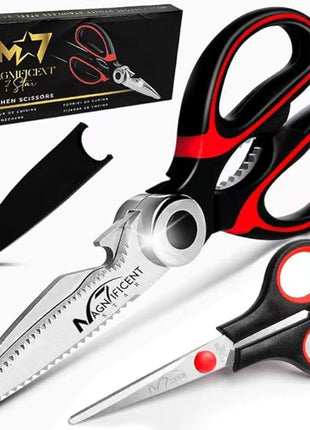 Magnificent Latest Heavy Duty Sharp Kitchen Scissors with Safety Cover and Gift, Multi-Function Kitchen Tool, Utility Kitchen Scissor, Shears for Poultry Fish Meat Vegetables Bone BBQ Nuts (RED)