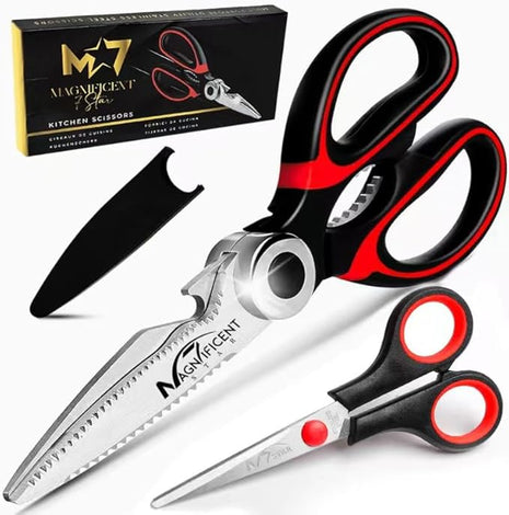 Magnificent Latest Heavy Duty Sharp Kitchen Scissors with Safety Cover and Gift, Multi-Function Kitchen Tool, Utility Kitchen Scissor, Shears for Poultry Fish Meat Vegetables Bone BBQ Nuts (RED)