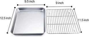 TeamFar Baking Tray and Rack Set, Stainless Steel Baking Pan Cookie Sheet with Cooling Rack, 12.5 x 10 x 1 inch, Non Toxic & Healthy, Easy Clean & Dishwasher Safe