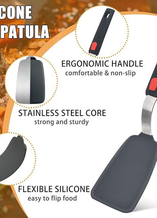 Silicone Spatula Turner Set of 3, Beijiyi 600°F Heat Resistant Cooking Spatulas for Nonstick Cookware, Large Flexible Kitchen Utensils BPA Free Rubber Spatula Set for Egg, Pancake, Fish, Burger