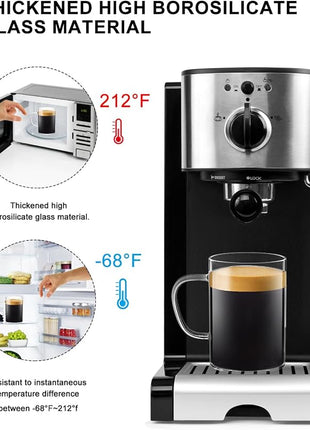 LUXU Glass Coffee Mugs 16 oz,Set of 4 Large Glass Coffee Cups Clear Tea Cups,Iced Coffee Glasses,Lead-Free Drinking Glasses for Water,Cappuccino,Latte,Cereal,Yogurt,Milk-Flat Bottomed Design