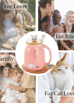 BigNoseDeer Kawaii Tea Cup with Infuser Cute Cat Mug Ceramic Coffee Mug Tea Mug Pink Cute Cool Preppy Stuff Gifts for Women Cat lover Gifts 13oz