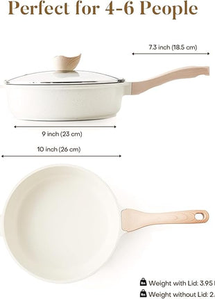 Kordisen Nonstick Ceramic Deep Frying Pan, 10 Inch Non Toxic Skillet with Lid, Healthy Jumbo Cooker, Saute Pan for Cooking, Induction Cookware, PFOA & PFAS Free (Cream)