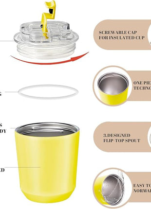 Puraville Insulated Tumblers with Lid, 10 oz Travel Coffee Mug Stainless Steel Vacuum Cup, Leak Proof Reusable Double Walled Coffee Tumbler for Iced and Hot Drinks, Yellow