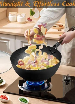 Frying Pan with Lid Skillet Nonstick 10 inch Carbon Steel Wok Pan Woks and Stir Fry Pans for Electric,Induction and Gas Stoves