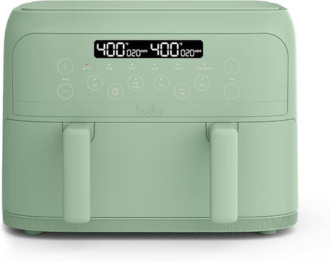 bella 4 Qt TriZone Air Fryer, EverGood™ Ceramic Nonstick Coating, Dual Basket Design w Removable Divider, Digital Touchscreen Control w 6 Preset Cooking Options, 1200 Watt, 3lb Capacity, Seaglass