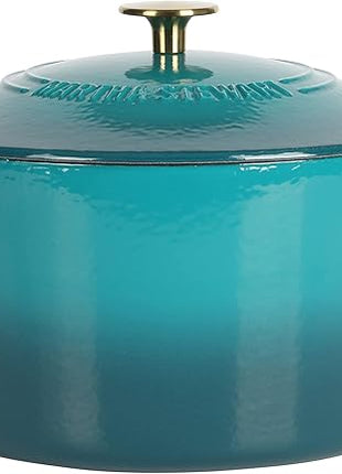 Martha Stewart Gatwick 7-Quart Enamel Cast Iron Dutch Oven – Emerald Ombre with Gold Knob – Durable Heavy-Duty Dutch Oven for Slow Cooking, Braising & Baking