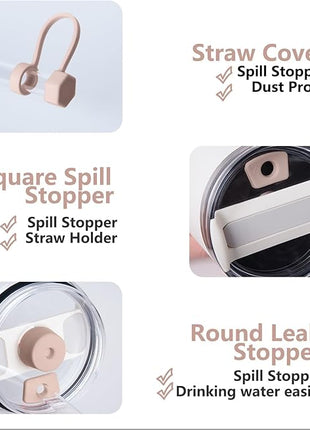 Silicone Spill Stopper Set Compatible with Stanley Cup 2.0 30oz & 40oz with Straw Cover (Set of 2, Pink Dusk)