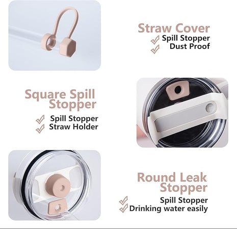 Silicone Spill Stopper Set Compatible with Stanley Cup 2.0 30oz & 40oz with Straw Cover (Set of 2, Pink Dusk)