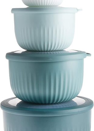 COOK WITH COLOR 4pc Plastic Mixing Bowl Set with Lids (Teal Ombre, 210 ml, 550 ml, 1150 ml, 3500 ml) - Sturdy, Nesting, BPA Free, Dishwasher Safe, Food Safe, Bowls for Cooking and Baking