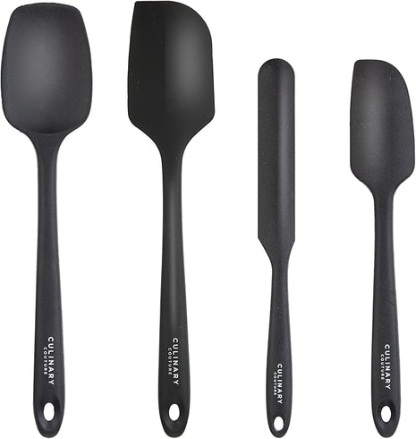 4-Piece Black Baking Spatula Set - Holiday Baking Essentials, Rubber Spatulas Silicone Heat Resistant, BPA-Free - Spatula Set for Nonstick Cookware - Silicone Baking Utensils