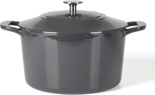 Martha Stewart Gatwick 7 QT Enamel Cast Iron Dutch Oven – Gray, Durable Heavy-Duty Dutch Oven for Slow Cooking, Braising, and Baking