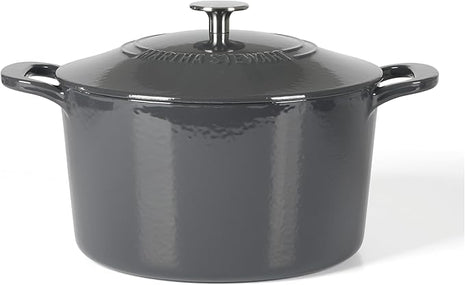 Martha Stewart Gatwick 7 QT Enamel Cast Iron Dutch Oven – Gray, Durable Heavy-Duty Dutch Oven for Slow Cooking, Braising, and Baking