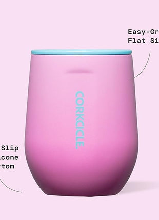 Corkcicle Stemless Wine Tumbler - Keeps Drinks Cold for 6 Hours - Triple-Insulated Stainless Steel - Non-Slip Base - Summer Drinkware Gift - Keeps Drinks Ice Cold - 12 oz - Pink Pop