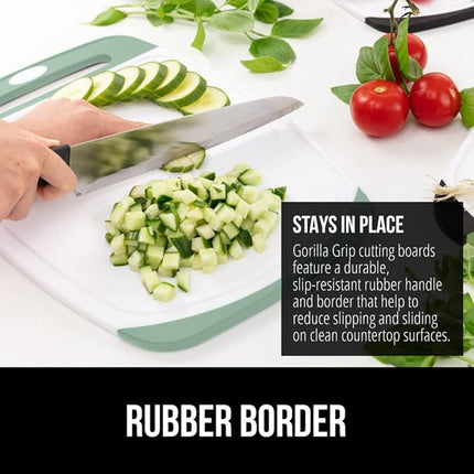 GORILLA GRIP BPA-Free Reversible Kitchen Cutting Board Set of 3, US Designed, Nonporous, Juice Grooves Catch Liquid, Slip Resistant Border, Dishwasher Safe, Durable Large Food Chopping Boards, Mint
