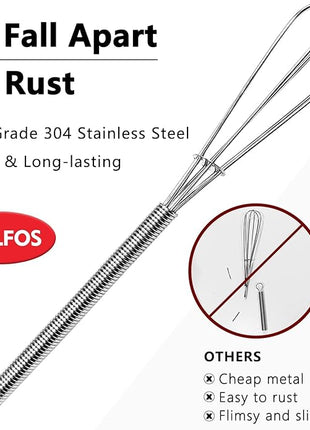 Walfos Mini Whisks Stainless Steel 6pcs; 7" - Small Whisk for Whisking, Beating Eggs, Mixing Sauces, Blending Ingredients