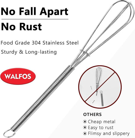 Walfos Mini Whisks Stainless Steel 6pcs; 7" - Small Whisk for Whisking, Beating Eggs, Mixing Sauces, Blending Ingredients