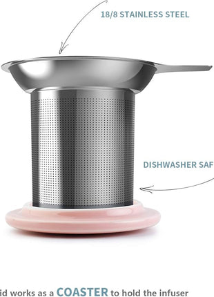 Sweese 20 OZ Porcelain Tea Mug with Infuser and Lid, Loose Leaf Tea Cup, Gifts for Tea Lover - Pink