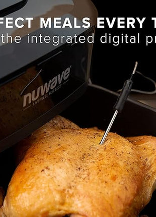 Nuwave Brio 6-Quart Healthy Digital Smart Air Fryer with Probe One-Touch Digital Controls, Advanced Cooking Functions, Removable Divider Insert & Grill Pan (NEW ACCESSORY),Black