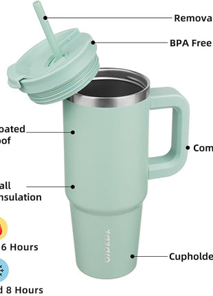 BJPKPK Insulated Tumblers With Handle And Straw 30 oz Stainless Steel Tumbler Cups With Lid,Pistachio Green