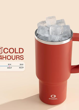 32 oz Tumbler with Handle and Straw: Stainless Steel Insulated Tumbler Keeps Cold for 24 Hours, Leakproof Travel Cup Fits in Cup Holder and BPA-Free,Medium Carmine