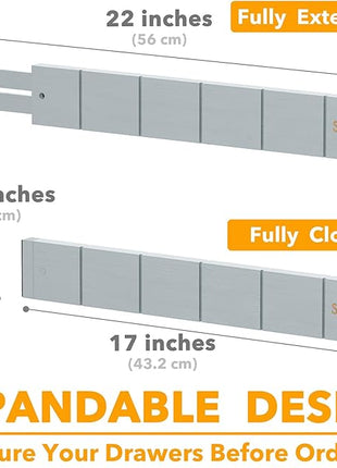 SpaceAid Bamboo Drawer Dividers with Inserts and Labels, Kitchen Adjustable Drawer Organizers, Expandable Organization for Home, Office, Dressers, 10 Dividers with 24 Inserts (17"-22" Gray)