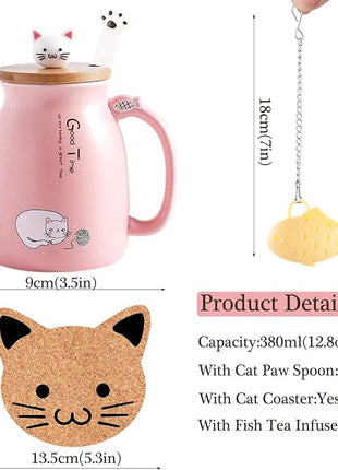 BigNoseDeer Kawaii Tea Cup with Infuser Cute Cat Mug Ceramic Coffee Mug Tea Mug Pink Cute Cool Preppy Stuff Gifts for Women Cat lover Gifts 13oz