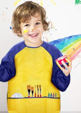CUBACO Kids Painting Apron, 2pcs Waterproof Art Smocks For Child 3-8 Years, Kids Smocks for Painting Aprons with Long Sleeve