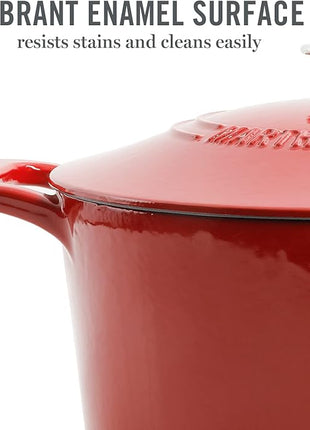 MARTHA STEWART Gatwick 7-Quart Enamel Cast Iron Dutch Oven – Red Ombre – Heavy-Duty Dutch Oven for Slow Cooking, Braising & Baking