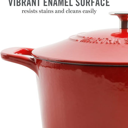 MARTHA STEWART Gatwick 7-Quart Enamel Cast Iron Dutch Oven Pot with Lid – Red – Durable Heavy-Duty Dutch Oven for Slow Cooking, Braising & Baking