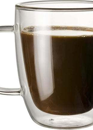 Glass Coffee Mug, Double Wall Insulated Glass Cup 12 Oz Heat-resistant Clear Coffee Mug for Tea Coffee Latte Espresso Cappuccino and Beverage, Set of 1 (Round)