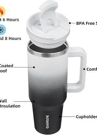 BJPKPK Insulated Tumblers With Handle And Straw 40 oz Stainless Steel Tumbler Cups With Lid,Day And Night