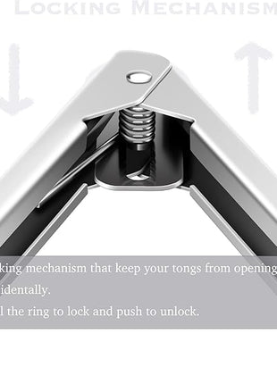 Premium Silicone Set of 2 Cooking Tongs, 9-Inch & 12-Inch BPA Free Non-Stick Stainless Steel BBQ Grilling Locking Food Tong, Light Grey