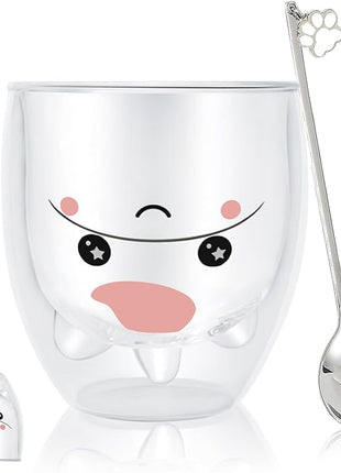 Unicorn Mug Cute Mugs Glass Double Wall Insulated Glass Espresso Cup, Coffee Cup, Tea Cup, Milk Cup, Kawaii Gifts, for women girls friends, Christmas Birthday (Unicorn)