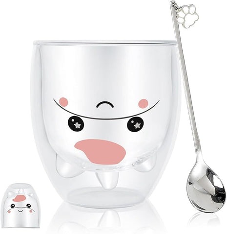 Unicorn Mug Cute Mugs Glass Double Wall Insulated Glass Espresso Cup, Coffee Cup, Tea Cup, Milk Cup, Kawaii Gifts, for women girls friends, Christmas Birthday (Unicorn)