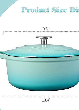 Enameled Cast Iron Covered 5.5 Quart Dutch Oven with Dual Handle for Bread Baking, Dutch Ovens with Lid, Peacock Blue