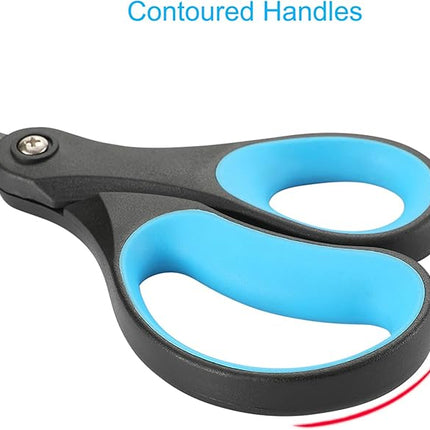 LIVINGO 2 Pack 8" Titanium Non-Stick Scissors, Professional Stainless Steel Comfort Grip, All-Purpose, Straight Office Craft Scissors for DIY(Blue/Black)