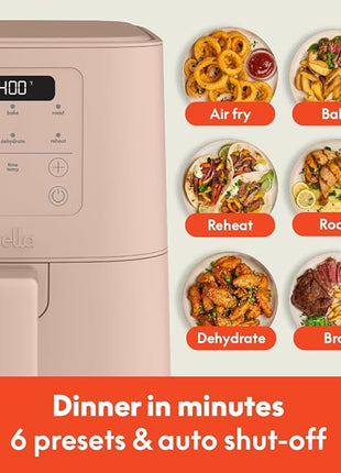 bella 4Qt Slim Air Fryer, Fits-anywhere™ Kitchenware, EverGood™ Ceramic Nonstick Coating, Adjustable Temperature, 6 Preset Cooking Options, 60 Min Auto Shutoff w Audible Tone, 3.3lb Capacity, Blossom