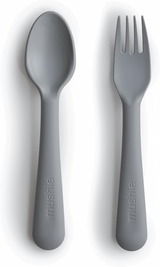 mushie Flatware Fork and Spoon Set For Kids | Made in Denmark (Smoke)