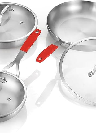 DELARLO Tri-ply Stainless Steel Frying Pan Set with Lid 8" 10" 12" large Skillets Induction Chef's Pan,Pots and Pans Set Kitchen Cookware Frying Pan Set Dishwasher and Oven Safe
