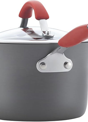 Rachael Ray - 87630 Rachael Ray Cucina Hard Anodized Nonstick Cookware Pots and Pans Set, 12 Piece, Gray with Red Handles