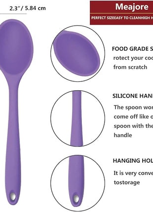 Meajore 2 Pcs Silicone Spoons for Cooking Heat Resistant, Hygienic Design Cooking Utensi Mixing Spoons for Kitchen Cooking Baking Stirring Mixing Tools (Purple)
