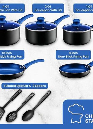 Chef's Star Pots And Pans Set Kitchen Cookware Sets Nonstick Aluminum Cooking Essentials 11 Pieces Blue
