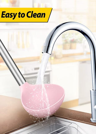 Pack of 2 Ladle Spoon,Silicone Large Spoon for Soup,Non Stick Kitchen Utensils with High Heat Resistant,BPA Free Perfect Kitchen Tools for Cooking, Stirring,Serving Soups (PINK-PURPLE)