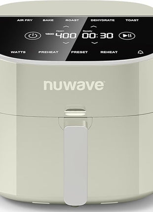 Nuwave Brio Plus 8 Qt Air Fryer, PFAS Free, New & Improved, Digital Touch Screen, Cool White Display, 50°F~400°F in Precise 5°, 5 Cook Functions, 100 Presets & 50 Memory, 3 Wattages 700, 1500, 1800