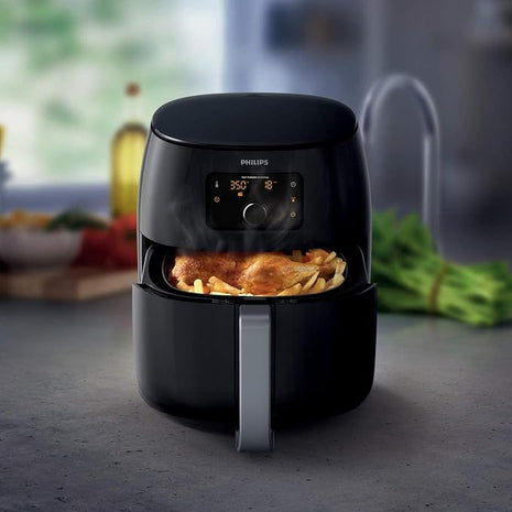 Philips Premium Airfryer XXL, Fat Removal Technology, 3lb/7qt, Rapid Air Technology, Digital Display, Keep Warm Mode, 5 Cooking Presets, HomeID App, Family Sized, Black (HD9650/96)
