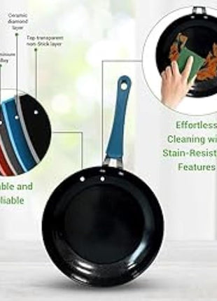NutriChef 11 Pc Pots and Pans Set - Non Stick Cookware Set with Ceramic Coating, Ergonomic Handles, Induction Ready, Includes Saucepan, Dutch Oven, Large & Small Fry Pans - Royal Blue
