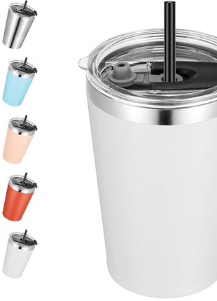 VEGOND 12oz Tumbler Stainless Steel Tumbler bulk Vacuum Insulated Double Wall Travel Tumbler with Lid and Straw Reusable Tumbler, White 1 Pack