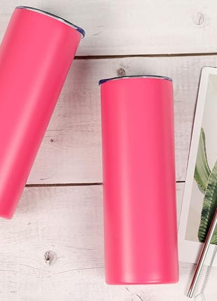 8 Pack 20 Oz Straight Skinny Tumblers,Individually Gift Boxed Stainless Steel Slim Skinny Tumbler Set Bulk, 20 Oz Insulated Slim Thin Travel Tumbler Cup for Diy,Hot Pink